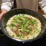 216084114 - ノドグロ、海老のそぼろ、枝豆の土鍋ご飯