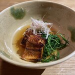 鄙の宿 金宇館 - 焼きアナゴ、おかひじき、きゅうりの甘酢掛け。この組み合わせも絶品だった。甘酢も角がなくて食材を一つにまとめていた。