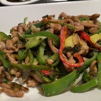 神田 雲林 - ハーブ豚とピーマンの細切り、高菜漬け醤油炒め