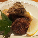 界 阿蘇 - 揚げもの：鶏と蓮根・フォアグラ東寺揚げ