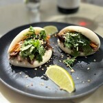 Wagyu pulled beef bao with kimchi mayonnaise, carrot slaw and coriander