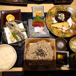 Rakuzen Yamamoto - 楽膳ランチ　そば大盛　鮭の麹焼き