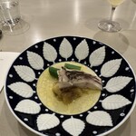 anchoa - ❹ ブダイの蒸し物、アサリのスープ、焼き茄子、オクラ。