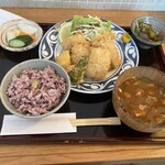 定食 美松 - 穴子とアジフライ定