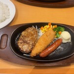 Suteki Miya - 自家製ハンバーグ&梅入りささみフライ&ソーセージグリルランチ1190円