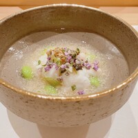 鮨 urag - 温かい先付（賀茂茄子と鱧の鱧の子あんかけ）