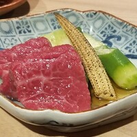 八面六秘 - 但馬牛とヤングコーンとオクラと水茄子 … 土佐酢