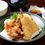 鶏の唐揚げ＆アジフライ御膳