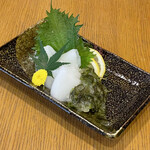 Squid sashimi wasabi kelp