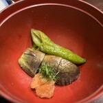 酒亭 田中 - 冷やし茄子と万願寺唐辛子