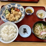 紀のや - 鶏天おろし煮定食（味噌汁→ミニうどん）　730円