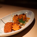 えびす坐 - 鱧フライ、とうもろこしの串揚げ
