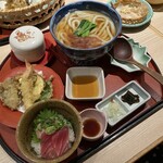 歌行燈ゑべっさん - 2種類の小丼膳1590円税込、温かい麺、麺大盛り+150円