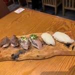 東京寿司 ITAMAE SUSHI - 炙り鮪ほほ肉、真あじ、いか