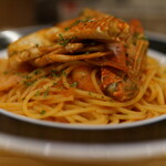 福島×イタリアン Cucina - 渡り蟹と海老のトマトパスタ（￥1300位）