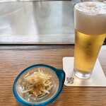 碧 - 先付の青パパイヤ浅漬け、オリオンビール(瓶)