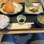 水喜 - F定食　アジフライとサバ塩焼き