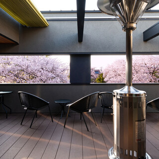 桜が見えるテラス席
                                          ランチの後にフリードリンクにてご利用いただけます