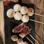 焼鳥 弁慶 - イカ団子、チーズ巻き、うずら玉子、薬味 梅肉