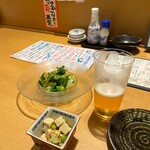 鮮魚 天ぷら すしつま - 夏野菜サラダ、付け出し（高野豆腐）、ルービー