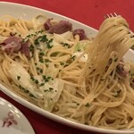 銀座イタリー亭 - 週替わりスパゲッティの砂肝のコンフィとキャベツのスパゲッティ・ガーリックオイルL