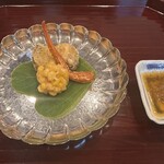 松川 - 天ぷら　玉蜀黍、くちこ、鮑