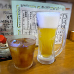 Udon & Sakaba Kaine - メニューは税別表記ですけれど、価格は税込で記載しています。 ◆ビール(550円）、烏龍茶(220円）