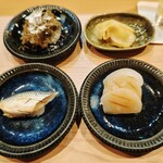 寿司ぼたん 東門 - コハダ、タイラギ貝柱、平目の昆布締め