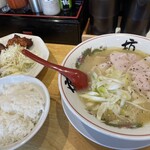 ラーメンの坊歩 - 塩白湯ラーメン+唐揚げ定食(ハーフ)