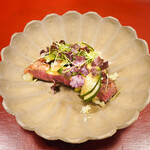 淡 如雲 - ヒレの味噌幽庵、セロリの甘酢漬けと昆布〆