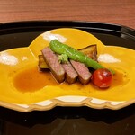 京懐石 みのきち - 神戸牛照焼き 　秋茄子　とまと　万願寺とうがらし