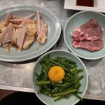 ホルモン食堂 食樂 - ヤゲンナンコツ・ラムハーフ・ニラナムル卵黄