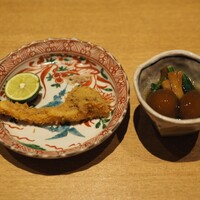 御成門はる - 松茸フライ、大なめこのお浸し