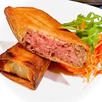 Country style chicken liver pate "crispy" fried spring roll finish