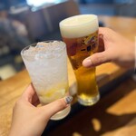Ate Sushi Kijuurou - まずは、生ビールとレモンサワーで乾杯♪(*^^)o∀*∀o(^^*)♪