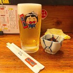 吉鳥 - 突き出しと乾杯ビール