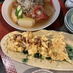 居酒屋鮮道 こんび - 蛸と野菜のかき揚げ、本日の煮魚