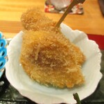 おおたに - 八寸の スズキのフライ、アスパラの肉巻きフライ、柴漬けのタルタルソース。