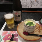 こい季 - 瓶ビールとお通しの茶碗蒸し