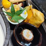 赤坂 鮨葵 - 蛸のやわらか煮、揚げ銀杏、蓮の揚げびだし、きぬかつぎ