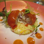 Derire - 前菜～カンパチと鰆とアオリイカの魚介タルタル トマトファルシ風  クスクスのサラダ パプリカのソース からすみのパウダー