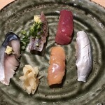 Sushi Izakaya Sendai - 生本鮪赤身、鯵、〆鯖、赤貝、小肌