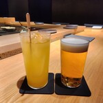 恵比寿 鮨 藤 - 梅酒ソーダと生ビールで乾杯