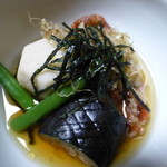 大喜庵 - 2013.09　ソフトシェルクラブとナスの煮びたし