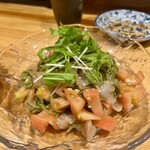 北新地ここの - 〆は冷製パスタが欲しいという私に大将が茶そばのアレンジをしてくれた、茶そばの冷製パスタ風。さっぱりだけど深みあり、トマトの酸味がありがたい、最高の一品。