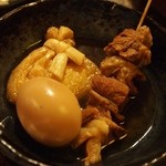 市丸屋台 - 餅きんちゃく、黒毛和牛 牛すじ串、玉子