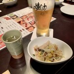 Yakisuke - お通しとスープとビール