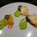 鉄板焼き あさひ - 最初の逸品　帆立と夏野菜