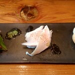 街角グラス - イナダのカルパッチョ、大葉ソース　鳥ハム　リエット