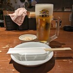 Tarafuku Sakaba - 生ビール580円×2杯、お通し300円